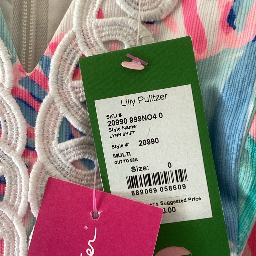 Lilly Pulitzer Pink Aqua Coral Multicolor Dress with White Trim - Picture 2 of 5